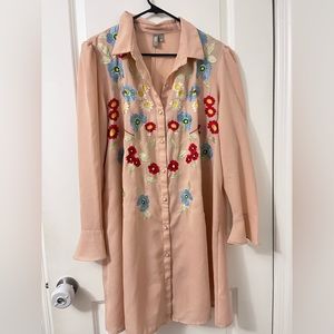Long sleeve floral embroidered blush dress from ASOS